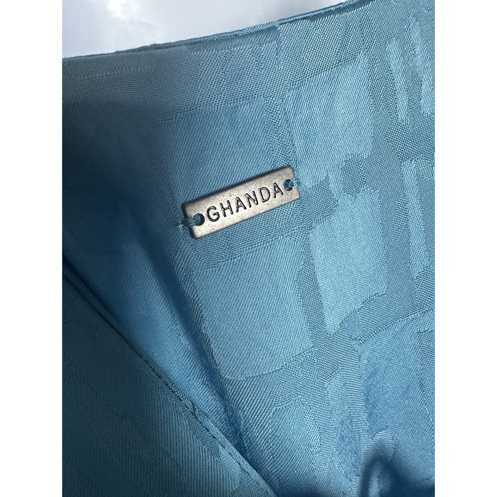 Ghanda Coastal Blue Satin Mini Slip Dress Tie‎ Back Geometric Jacquard Size M - Picture 4 of 7